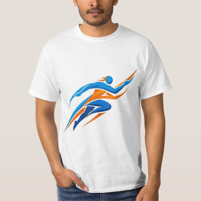 Dynamic Runner Logo Blue Orange Speed Gift T-Shirt (Front)