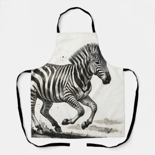 Dynamic Running Zebra Ink Art Apron