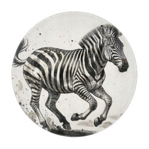 Dynamic Running Zebra Ink Art Cutting Board