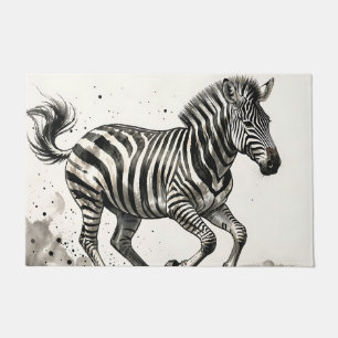 Dynamic Running Zebra Ink Art Doormat