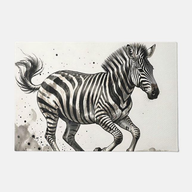 Dynamic Running Zebra Ink Art Doormat (Front)