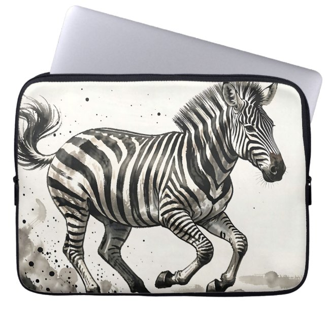 Dynamic Running Zebra Ink Art Laptop Sleeve (Front)