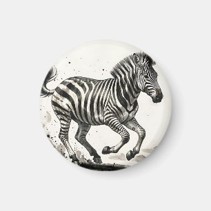 Dynamic Running Zebra Ink Art Magnet