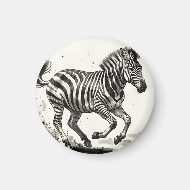 Dynamic Running Zebra Ink Art Magnet (Front)