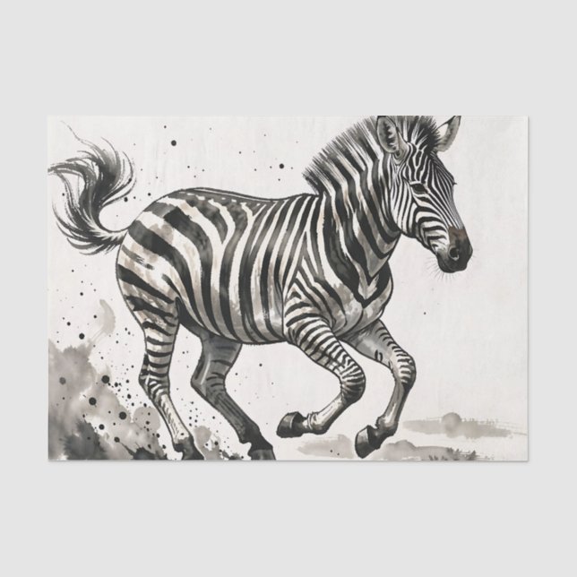 Dynamic Running Zebra Ink Art Tissue Paper (Front)