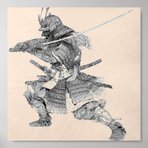 Dynamic Samurai Warrior Black Ink Illustration