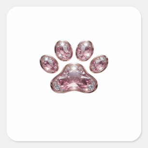 Dynamic Silver PINK DIAMONDS AND ROSE GOLD PAW Square Sticker