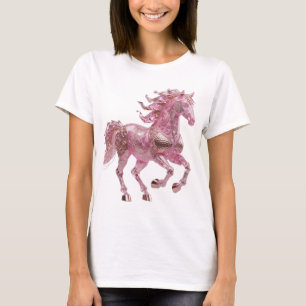 Dynamic Silver PINK GLASS HORSE Artistic Motif T-Shirt