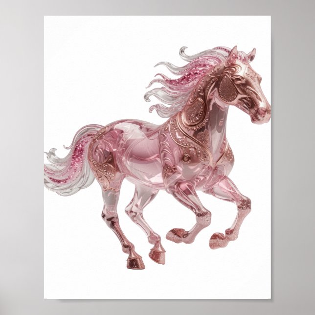 Dynamic Silver PINK GLASS HORSE Statement Design Poster (Front)