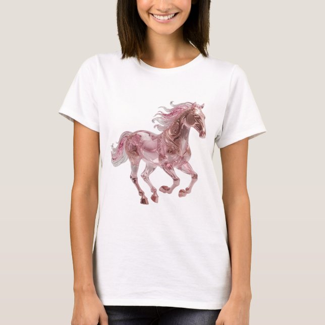 Dynamic Silver PINK GLASS HORSE Statement Design T-Shirt (Front)