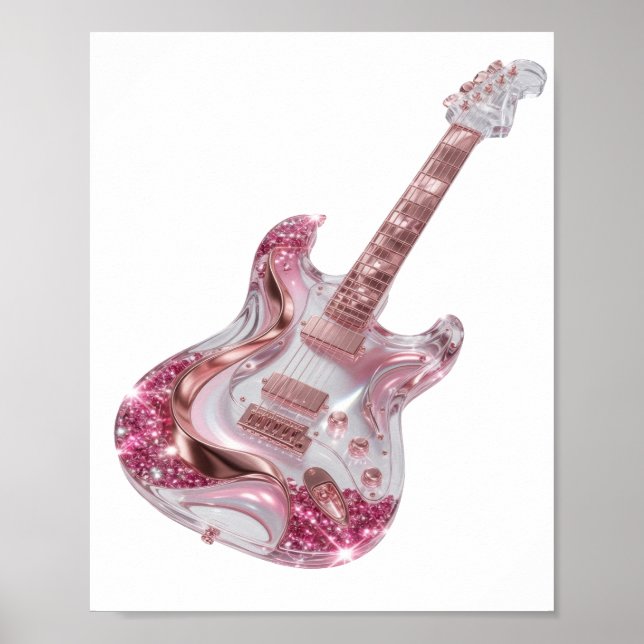 Dynamic Silver PINK GLITTER ELECTRIC GUITAR Poster (Front)