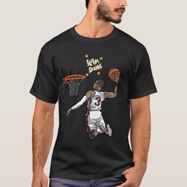 Dynamic Slam Dunk Basketball Design T-Shirt (Front)