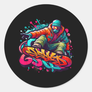 Dynamic Snowboarder Abstract Art Winter Sports 2 Classic Round Sticker