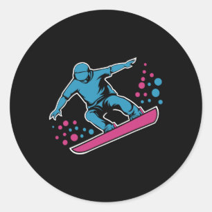 Dynamic Snowboarder Abstract Art Winter Sports 4  Classic Round Sticker
