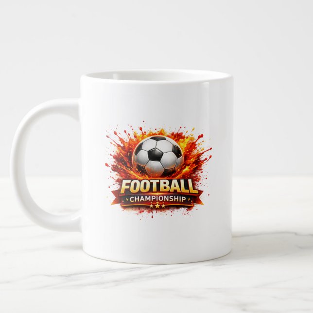 Dynamic Soccer Design with Flames and Action Large Coffee Mug (Left)