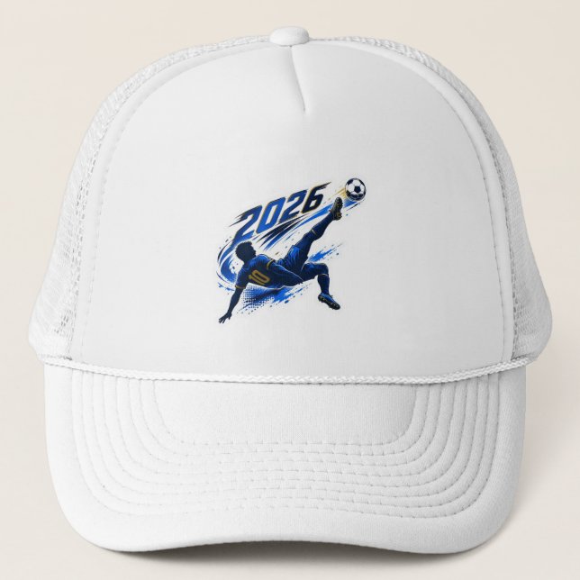 Dynamic Soccer Player 2026 Graphic Trucker Hat (Front)