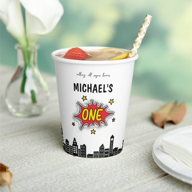 Dynamic Superhero 1st Birthday Paper Cups (Insitu)