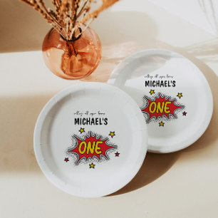 Dynamic Superhero 1st Birthday Paper Plate