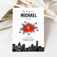 Dynamic Superhero 4th Birthday Invitation