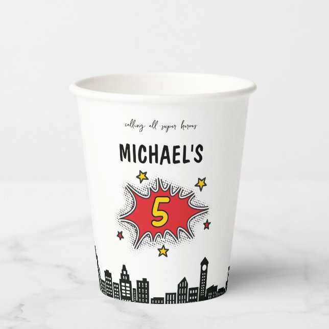 Dynamic Superhero 5th Birthday Paper Cups (Front)