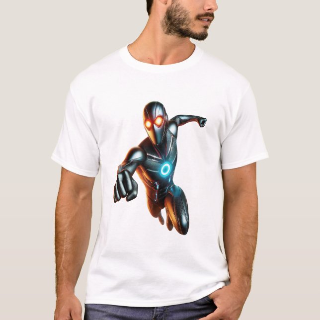 Dynamic Superhero: Futuristic T-Shirt Design (Front)
