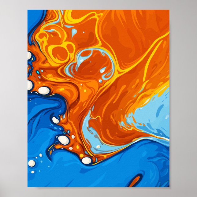 Dynamic Swirls of Blue & Orange in Fluid Motion Poster (Front)