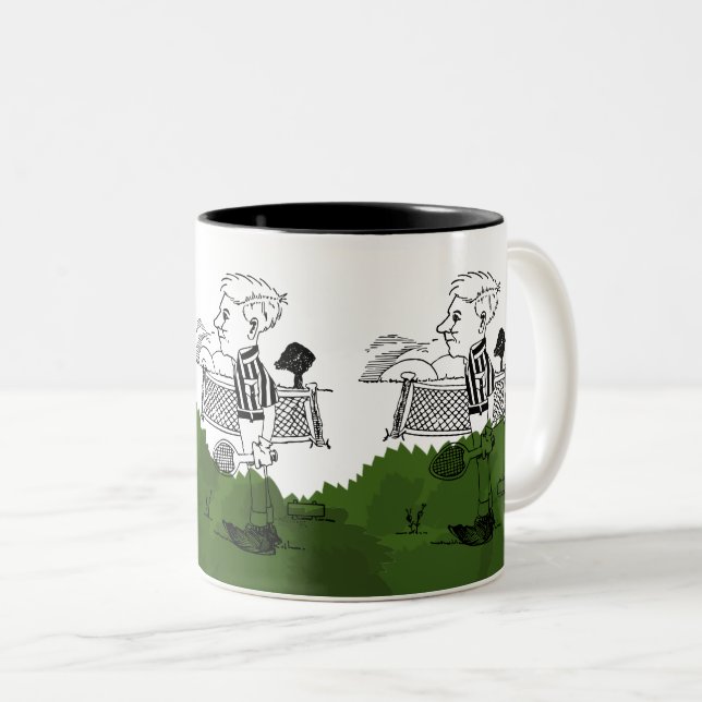 Dynamic Tennis Player Sports Design Two-Tone Coffee Mug (Front Right)