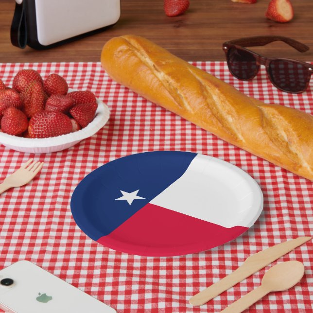 Dynamic Texas State Flag Graphic on a Paper Plate (Picnic)