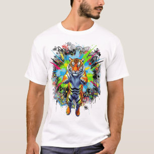 Dynamic Tiger Illustration with Vibrant Graffiti A T-Shirt