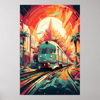 Dynamic Tracks: Vibrant Train Art on Abstract Rail Poster