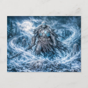 Dynamic Undead Warrior in Dark Fantasy Atmosphere Postcard
