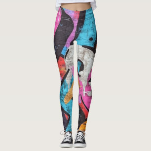 Dynamic Urban Mural with Vivid Graffiti Colours Leggings