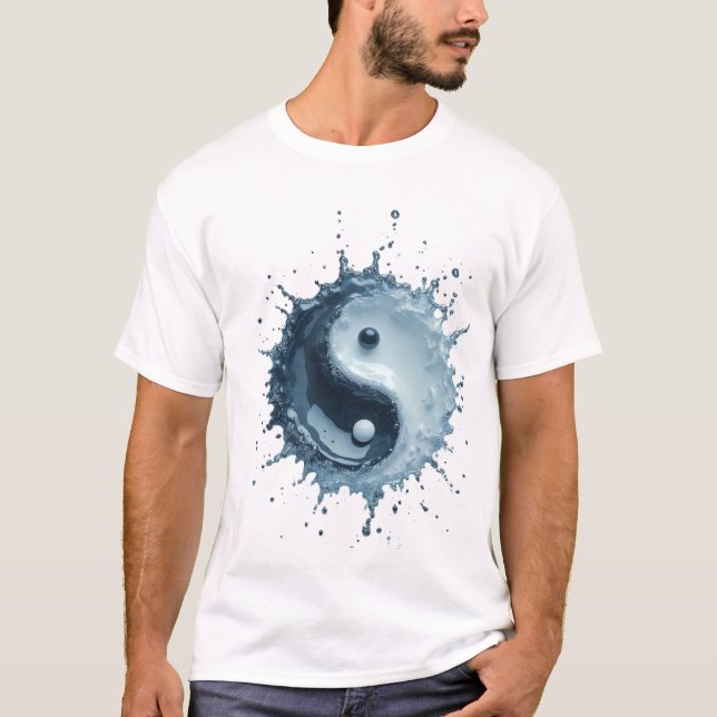 Dynamic Water Splash Yin Yang Symbol T-Shirt (Front)
