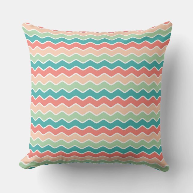 Dynamic Wavy Stripes: A Colourful Pattern Cushion (Front)