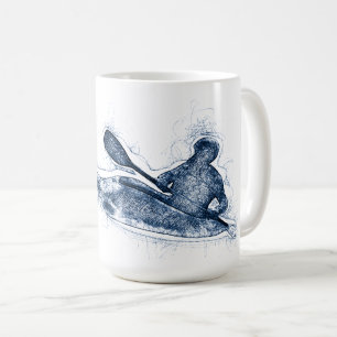 Dynamic Whitewater Kayaker Line Art Coffee Mug