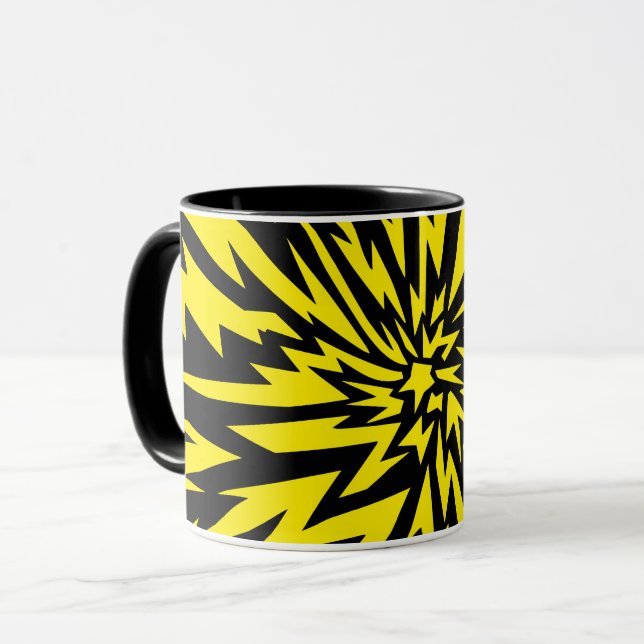 Dynamic Yellow and Black Lightning Bolt Design Mug (Front Left)