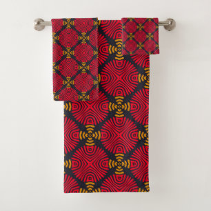 Dynasty Geometry: Red Traditional Chinese Pattern Bath Towel Set