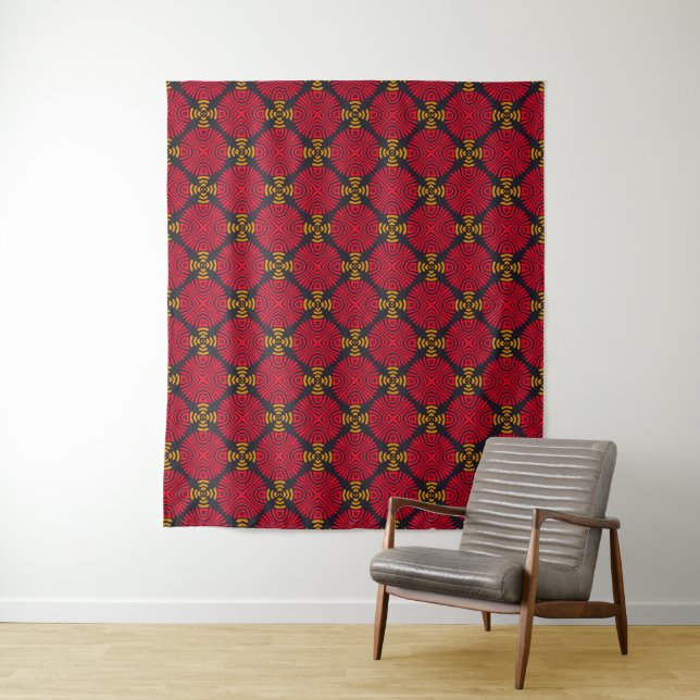 Dynasty Geometry: Red Traditional Chinese Pattern Tapestry (In Situ)