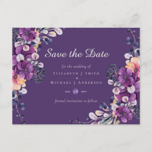 Dynasty Wedding Save The Date Purple Ginger Floral Postcard