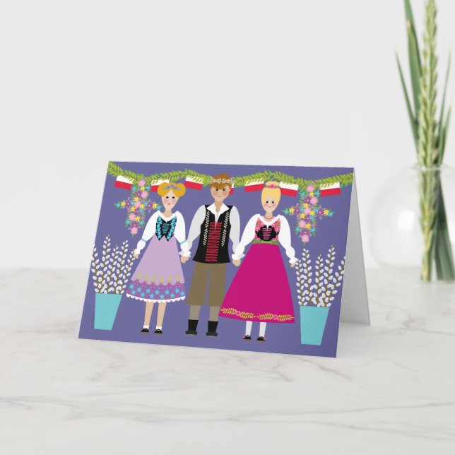 Dyngus Day Polish Folk Art Boy and Girls Card (Front)