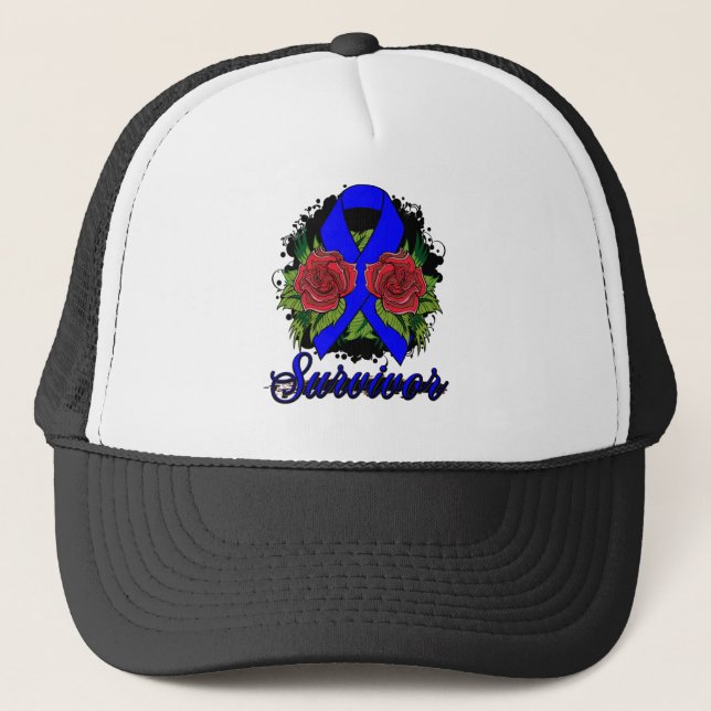 Dysautonomia Survivor Rose Grunge Tattoo Trucker Hat (Front)