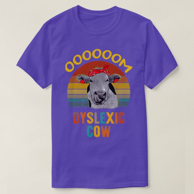 Dyslexia Awareness Oooom Dyslexic Cow Reading Lear T-Shirt (Design Front)