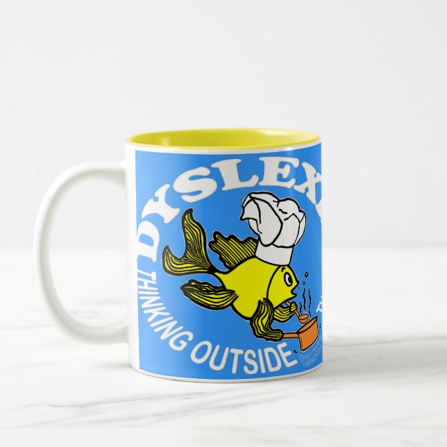 Dyslexia Chef Fish Sparky thinking outside the pot Two-Tone Coffee Mug (Left)