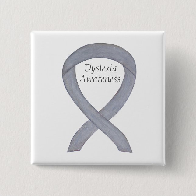 Dyslexia Silver Awareness Ribbon Custom Pin (Front)