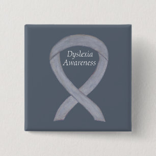 Dyslexia Silver Awareness Ribbon Custom Pin