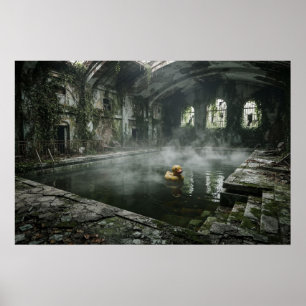 Dystopian Abandoned Pool with Rubber Duck Poster