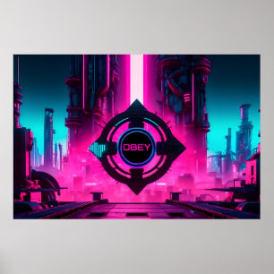 Dystopian Cyberpunk Neon City Obey Sci-Fi Poster
