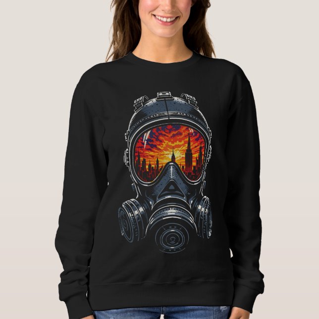 Dystopian Mask Urban Sunset Reflection Sweatshirt (Front)