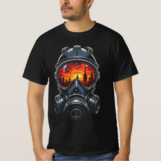 Dystopian Mask Urban Sunset Reflection T-Shirt