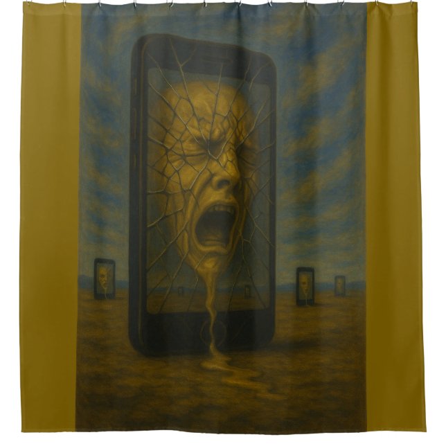 Dystopian Phone Screen Scream Shower Curtain (Front)